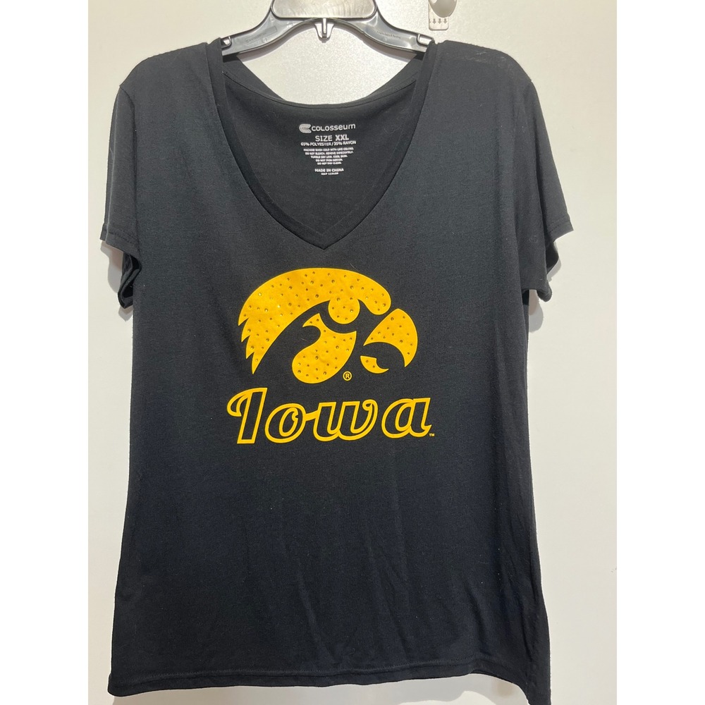 Colosseum Iowa Hawkeyes Womens XXL V-Neck Graphic Tee Black Rhinestone Logo